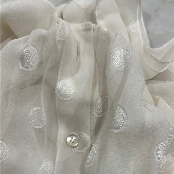 Dolce & Gabbana Sheer White Polka Dot Silk Blouse with Bow Tie Sz 42 - Picture 4 of 6